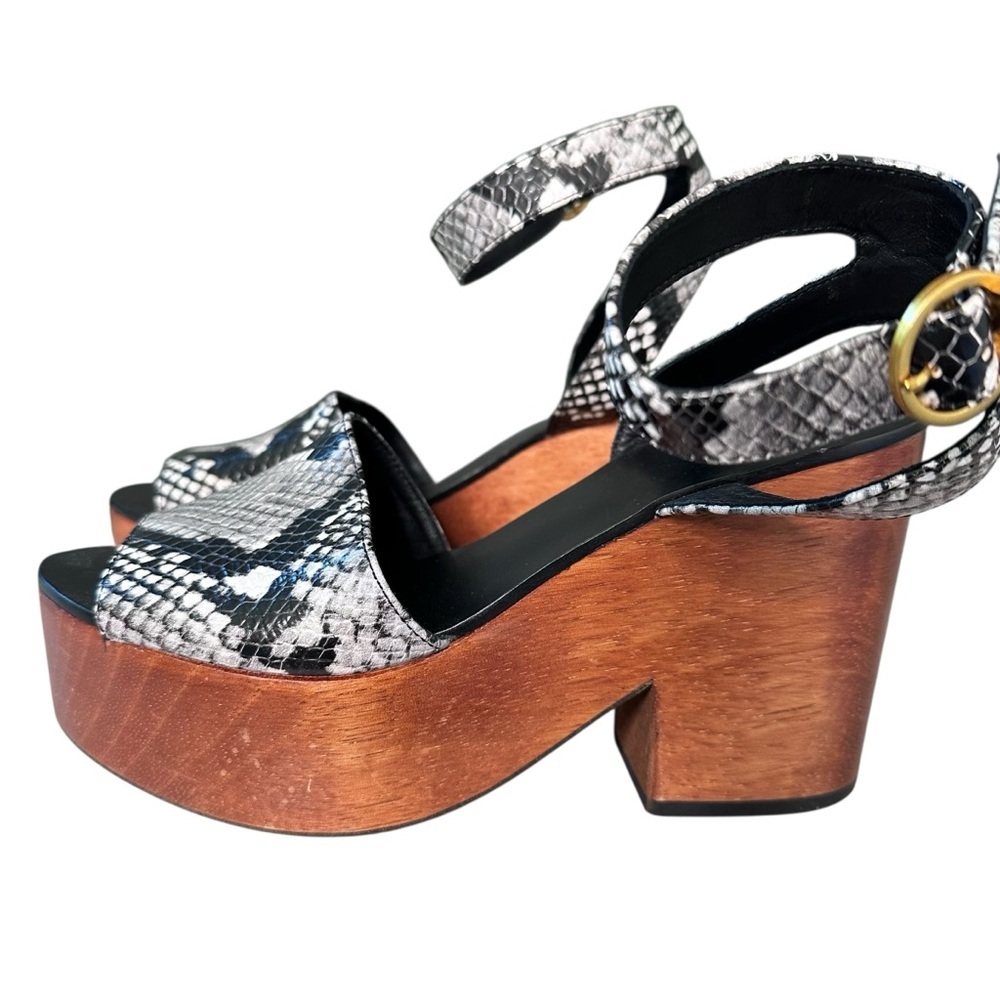 Tory Burch Camilla 100mm Snakeskin Embossed Wood Heel Platform Sandal Size 6.5 - Picture 3 of 15